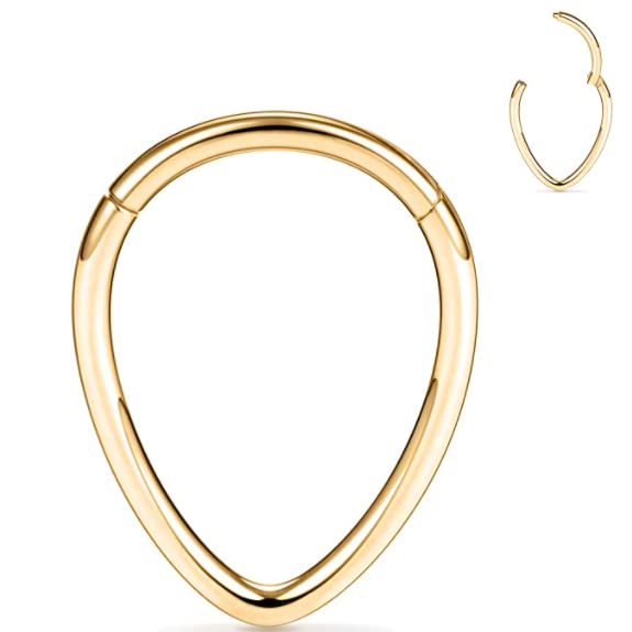 16G 5/16" GOLD STEEL CHEVRON TRIANGLE TEARDROP HINGED CLICKER NOSE SEPTUM HOOP Style 88888-314