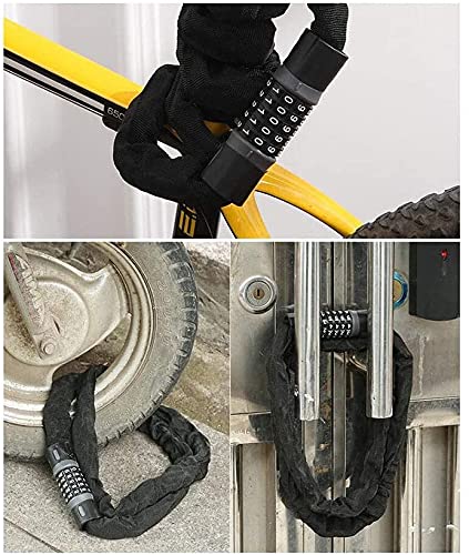 VIGAT Bicycle Lock, Mountain Bike 5-Digit Combination Lock, Anti-Theft Lock, Chain Lock, Suitable for Electric Motorcycles, Gates(Size:150cm)