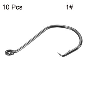 PATIKIL 1# Fishing Circle Hooks, 10 Pack 1.06" L Carbon Steel Offset Hook with Barbs for Freshwater Saltwater, Black