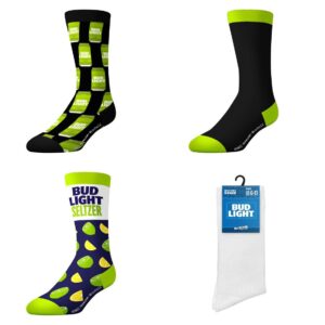 crazyboxer socks bud light lime and seltzer crew socks (3 pack)