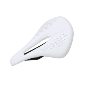 BuyWeek Bike Seat, Carbon Fiber Leather Bicycle Saddle Hollow Bicycle Seat Cushion 155mm Widen for Mountain Road Bike(White)