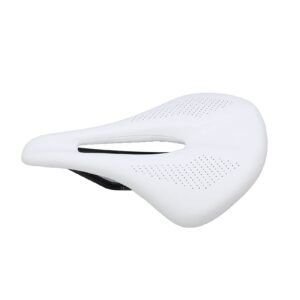 BuyWeek Bike Seat, Carbon Fiber Leather Bicycle Saddle Hollow Bicycle Seat Cushion 155mm Widen for Mountain Road Bike(White)