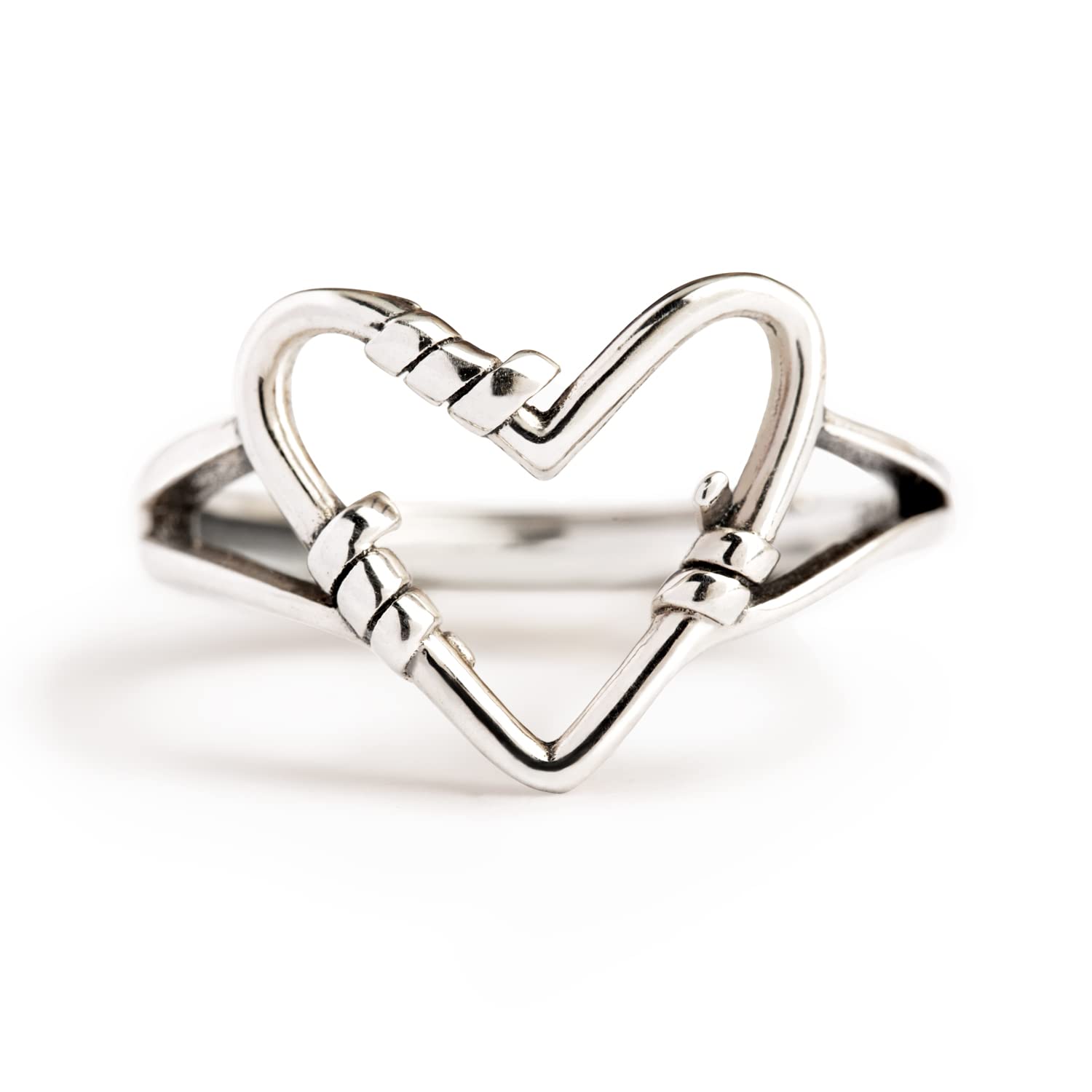 Story Jewellery Silver Plated Heart Wire Promise Rings for Women, Inspirational Dainty Heart Wire Jewelry Gifts for Her, Birthday Christmas Valentines Gifts for Women (Sterling Silver 12)