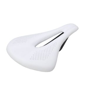 BuyWeek Bike Seat, Carbon Fiber Leather Bicycle Saddle Hollow Bicycle Seat Cushion 155mm Widen for Mountain Road Bike(White)