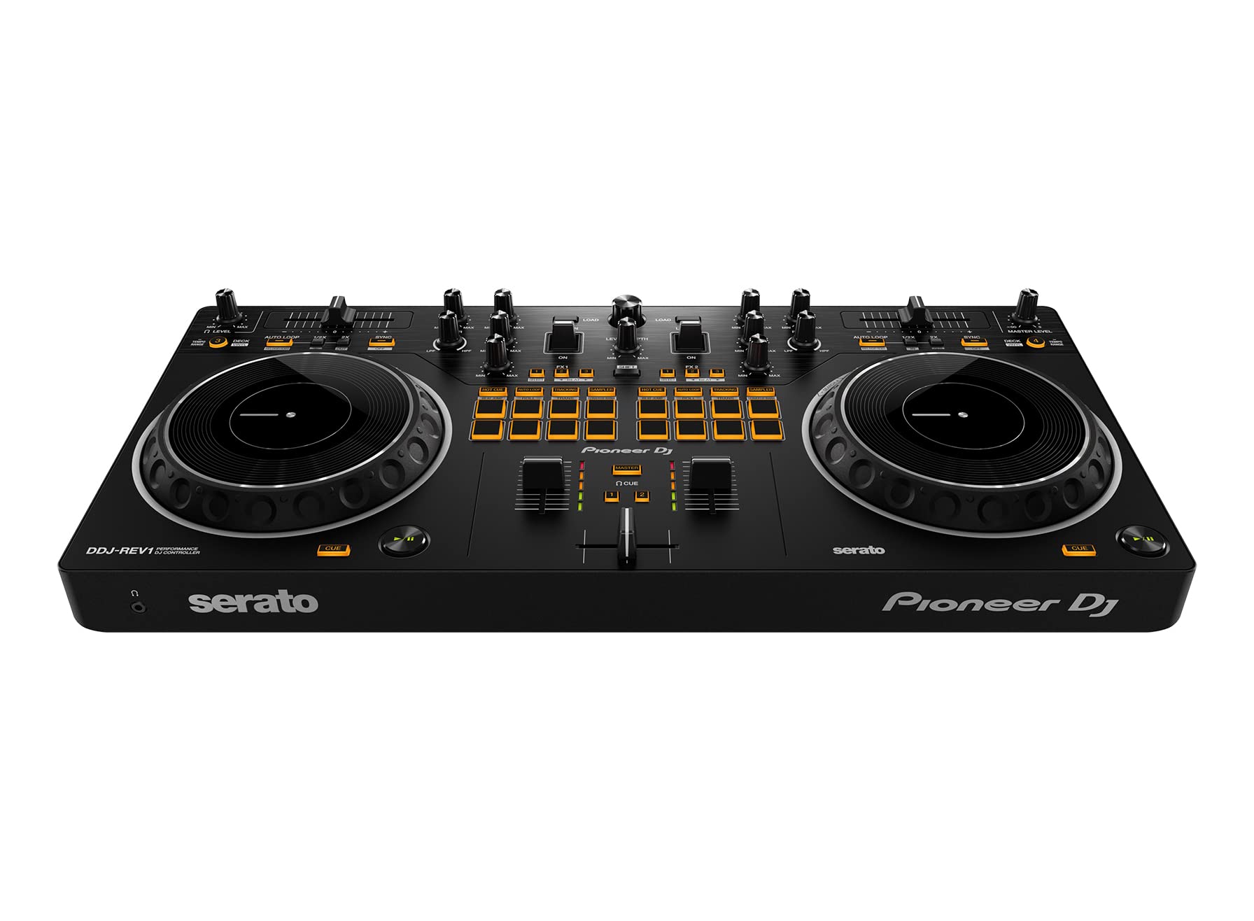 Pioneer DDJ-REV1, DJ Controller Bundle with Stand, Headphones and, Austin Bazaar Polishing Cloth