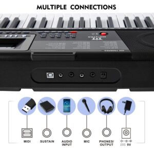 MUSTAR Piano Keyboard, 61 Key Keyboard Piano with Light Up Keys, Electric Piano Portable Piano Keyboard for Beginners with Stand, Sustain Pedal, Headphones, Microphone