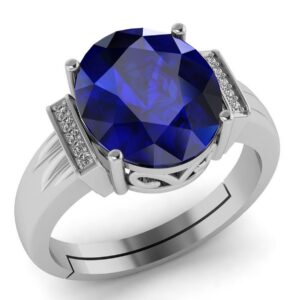 LMDPRAJAPATIS 8.25 Carat Natural Blue Sapphire Silver Plated Wedding Fashion Ring For Men And Women