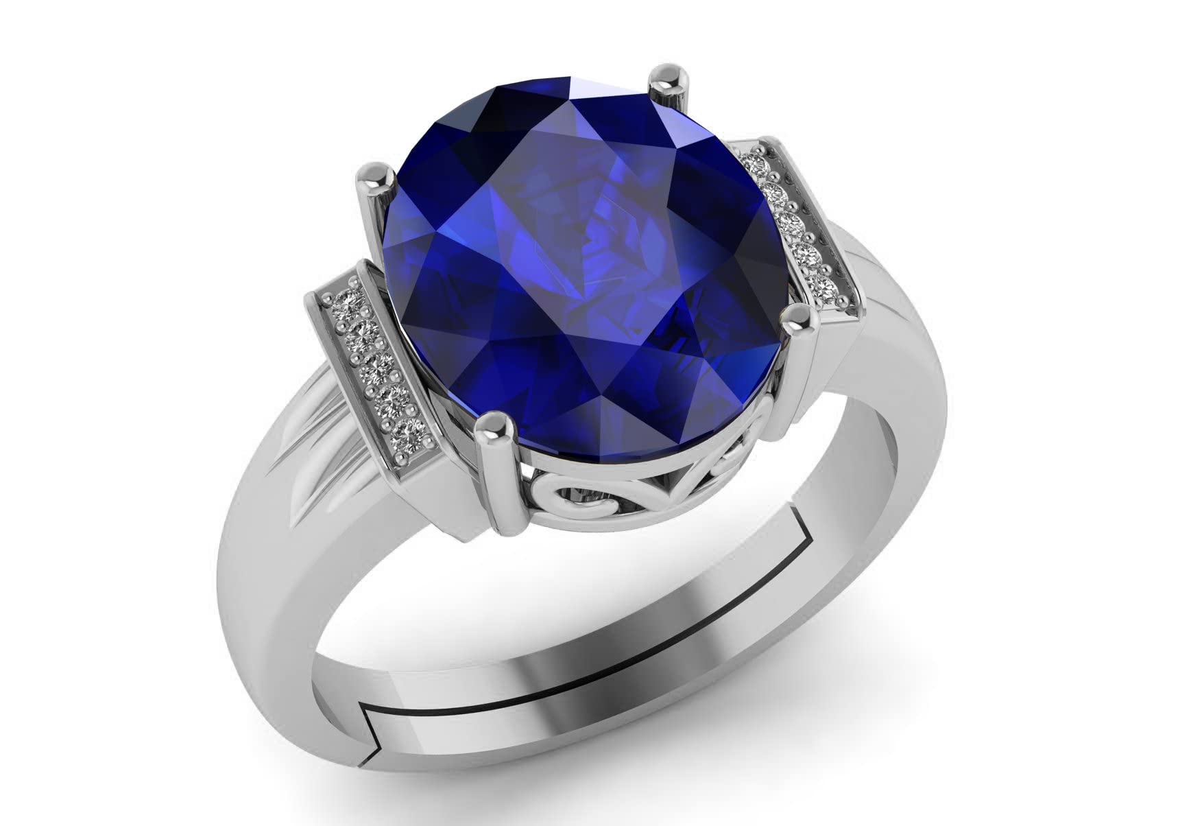 LMDPRAJAPATIS 8.25 Carat Natural Blue Sapphire Silver Plated Wedding Fashion Ring For Men And Women