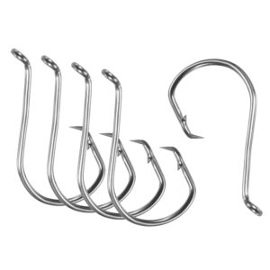 patikil 1# fishing circle hooks, 10 pack 1.06" l carbon steel offset hook with barbs for freshwater saltwater, black