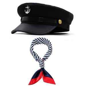 Men's Yacht Captain Skipper Anchor Hat, Newsboy Cap Chauffeur Hat Cabbie Paperboy Beret Cap (Black)