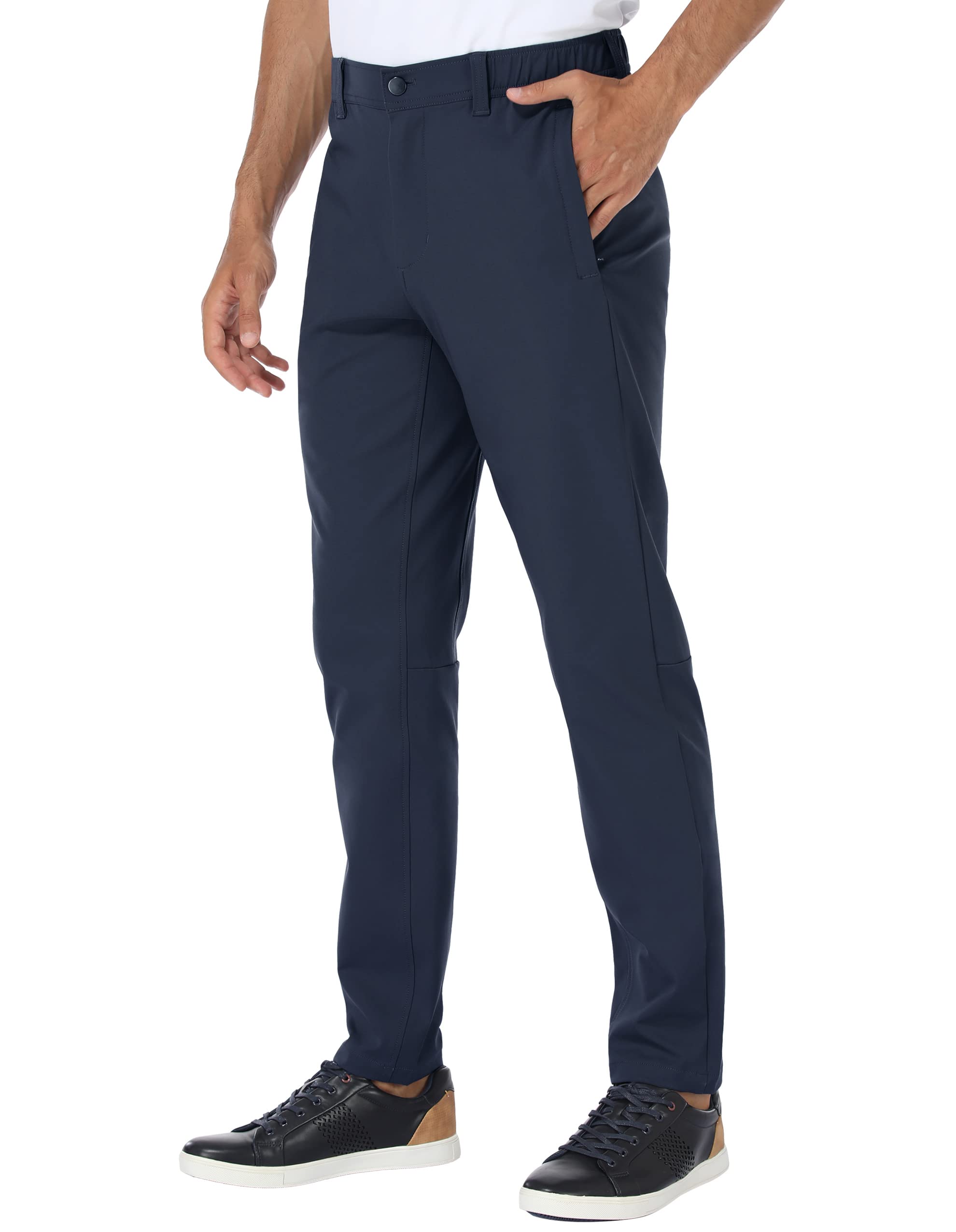 Mens Work Pants Golf Slim Fit Dress Business Casual Pants Waterproof High Waisted Tapered Pants with Pockets Navy,32Wx32L