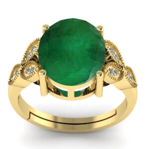 LMDPRAJAPATIS 9.25 Ratti Certified Emerald Panna Stone Gold Plated Adjustable Fine Jewelry Ring For Women's