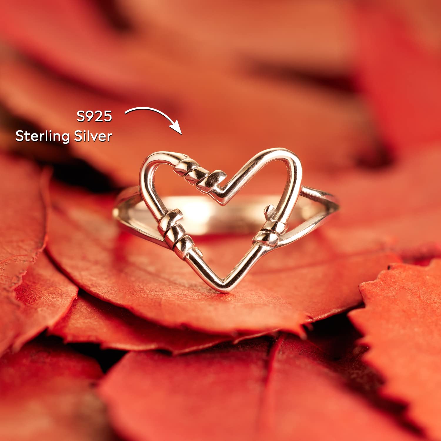 Story Jewellery Silver Plated Heart Wire Promise Rings for Women, Inspirational Dainty Heart Wire Jewelry Gifts for Her, Birthday Christmas Valentines Gifts for Women (Sterling Silver 12)