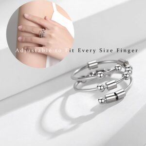 LNIEER Morse Code Rings for Women Men Funny Inspirational Gifts Stainless Steel Fidget Rings for Anxiety Anxiety Ring with Beads Spinner Ring Fidget Ring Message Friendship Gifts Jewelry Birthday Gifts (F*ck off)