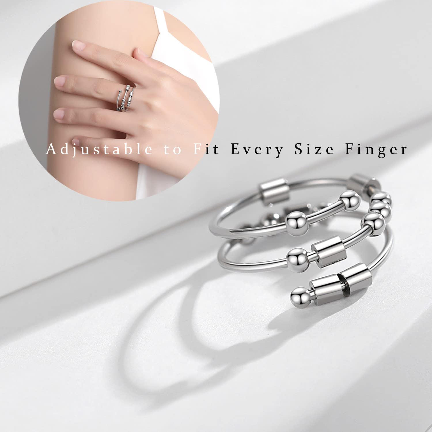 LNIEER Morse Code Rings for Women Men Funny Inspirational Gifts Stainless Steel Fidget Rings for Anxiety Anxiety Ring with Beads Spinner Ring Fidget Ring Message Friendship Gifts Jewelry Birthday Gifts (F*ck off)