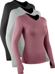 cadmus women's v-neck workout shirts long sleeve yoga top athletic running t shirt,black, grey, pink,large