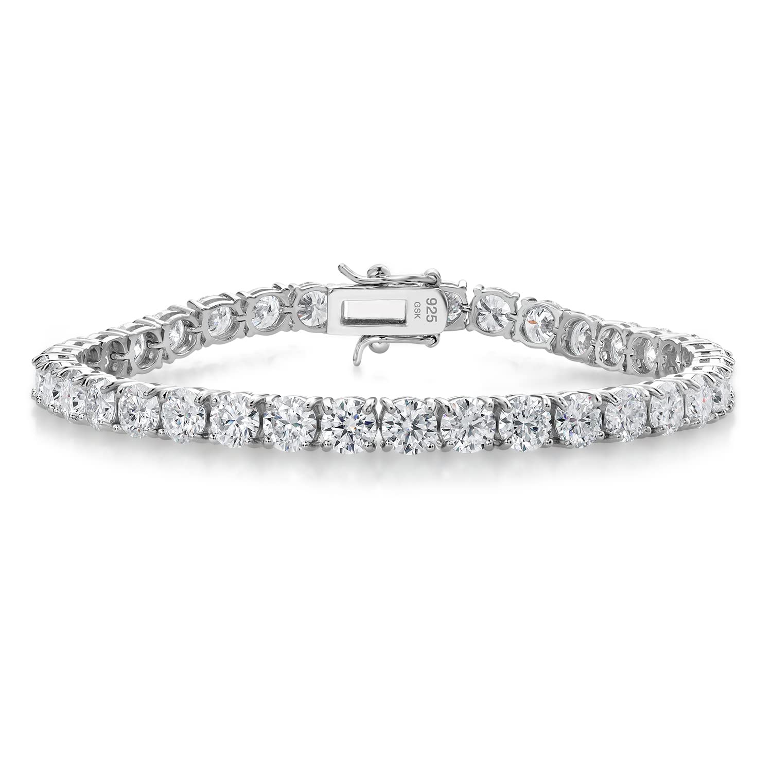 Gem Stone King 18.00 Cttw Round White Moissanite Tennis Bracelet For Women In 925 Sterling Silver | Round 5MM | 7.25 Inch