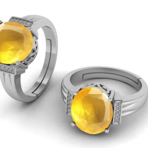 LMDPRAJAPATIS 7.25 Ratti Natural AA+ Quality Stone Yellow Sapphire Silver Plated Statement Ring For Women's