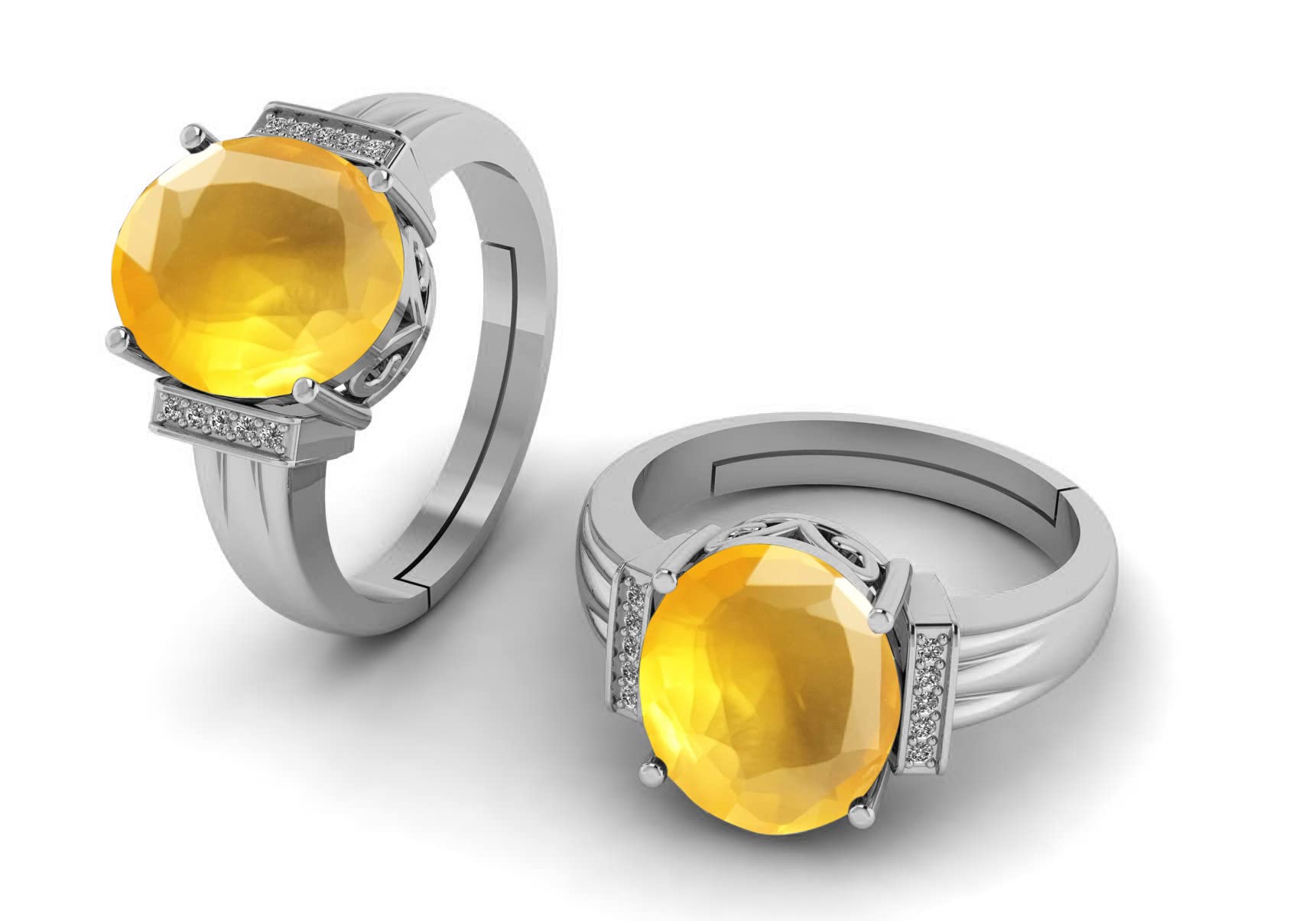 LMDPRAJAPATIS 7.25 Ratti Natural AA+ Quality Stone Yellow Sapphire Silver Plated Statement Ring For Women's