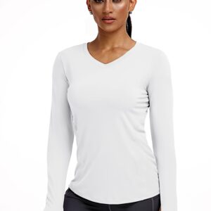 CADMUS Women's V-Neck Workout Shirts Long Sleeve Yoga Top Athletic Running T Shirt,Black, Grey, White,Medium