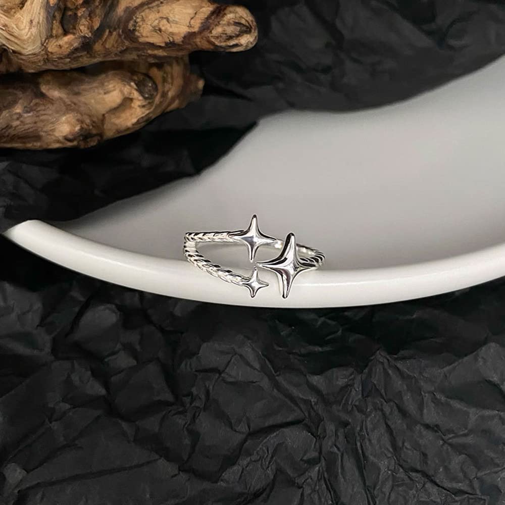 Cute Star Wrap Finger Band Sterling Silver 925 Adjustable Minimalist Lucky Star Open Statement Rings Engagement Promise Rings Wedding Band Fashion Jewelry Gifts for Women Girls