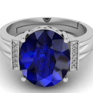 LMDPRAJAPATIS 8.25 Carat Natural Blue Sapphire Silver Plated Wedding Fashion Ring For Men And Women