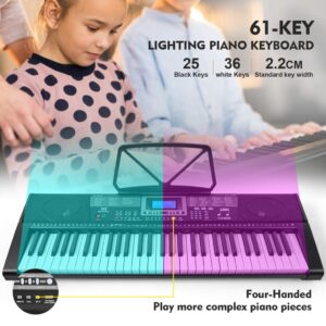 MUSTAR Piano Keyboard, 61 Key Keyboard Piano with Light Up Keys, Electric Piano Portable Piano Keyboard for Beginners with Stand, Sustain Pedal, Headphones, Microphone