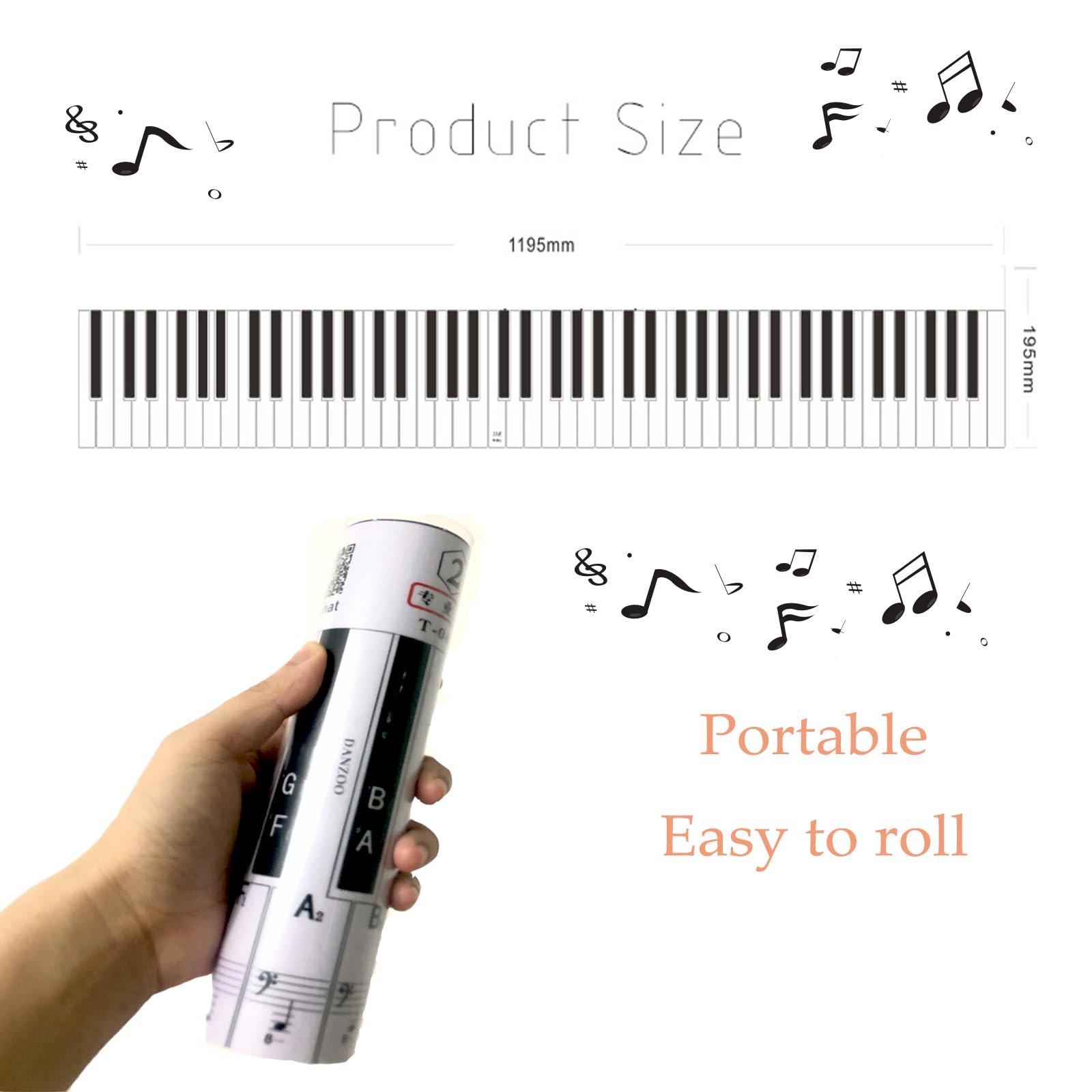 DANUDON 88 Key Keyboard Piano Note Chart, Piano Keyboard Finger Simulation Practice Guide Teaching Aid Note Chart Electronic Piano Exercise Cardboard with 2 Music Book Clip for Beginner