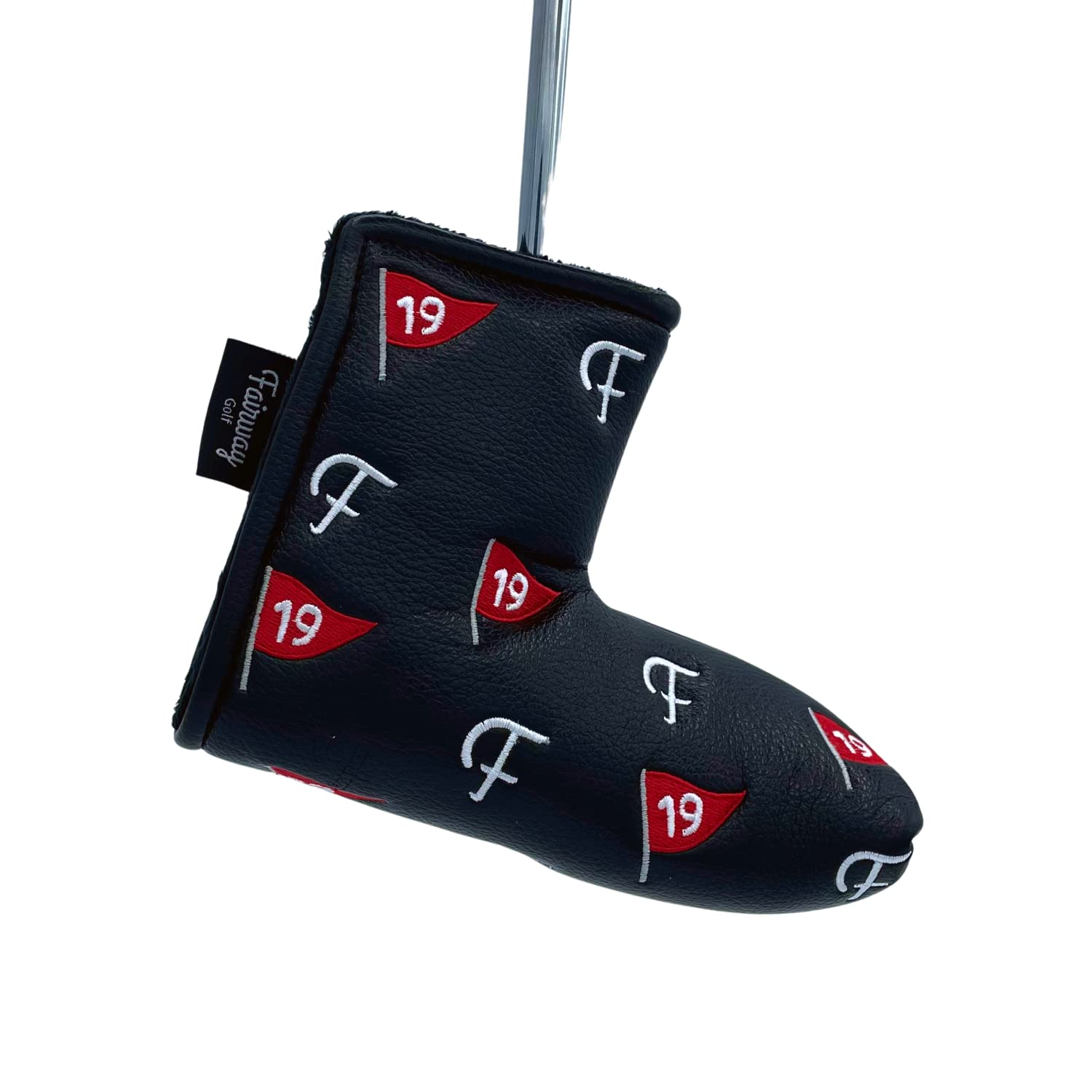 Fairway Golf | Blade Putter Cover | Premium Putter Headcover Protector with Strong Magnetic Closure | Fits Scotty Cameron Taylormade Odyssey etc. | 19th Hole Flag | Black