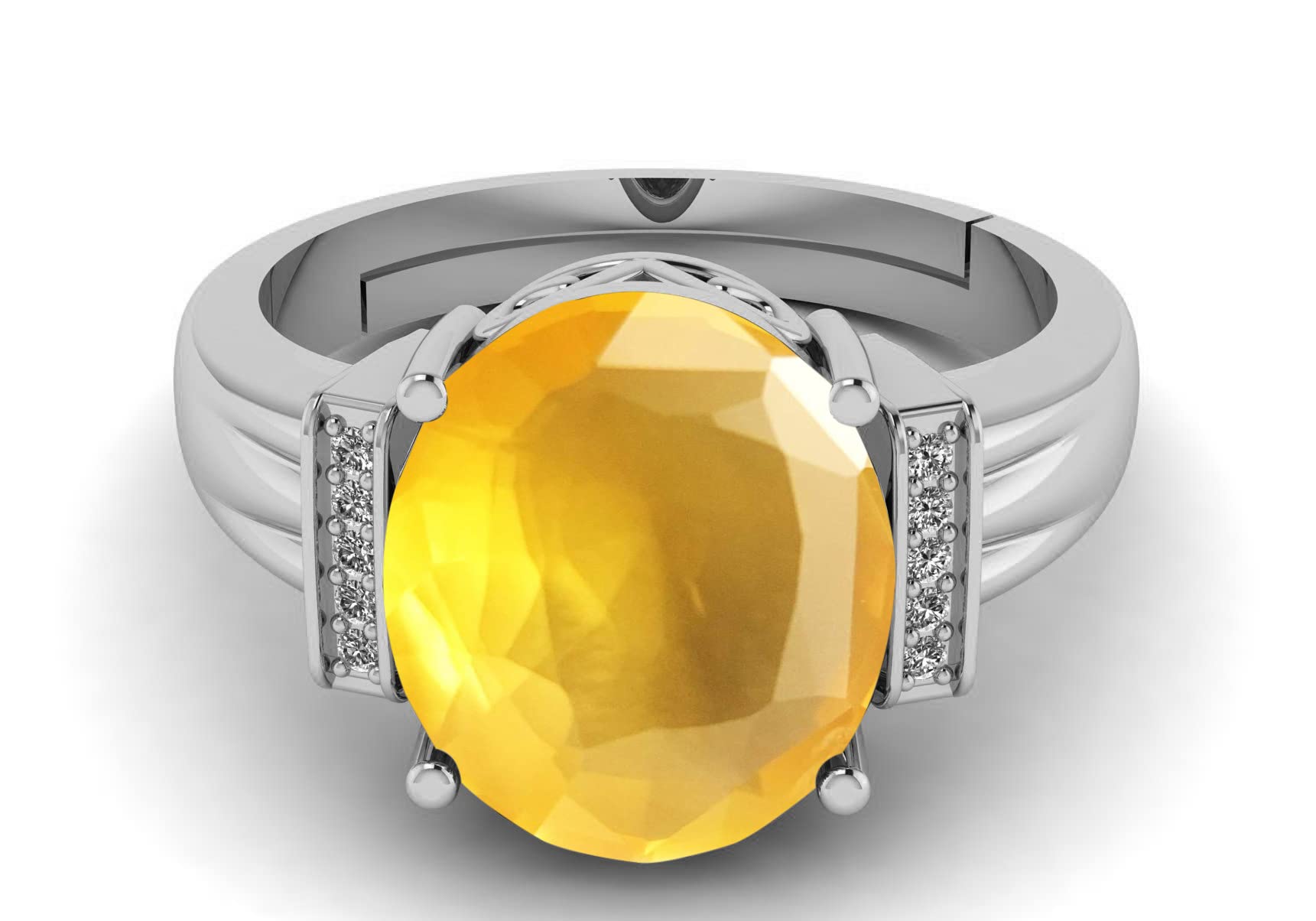 LMDPRAJAPATIS 7.25 Ratti Natural AA+ Quality Stone Yellow Sapphire Silver Plated Statement Ring For Women's