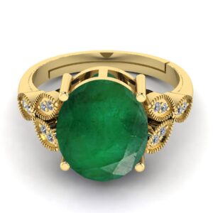 LMDPRAJAPATIS 9.25 Ratti Certified Emerald Panna Stone Gold Plated Adjustable Fine Jewelry Ring For Women's