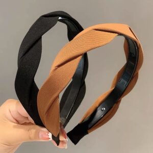 Springtime Set of 4 Fashion Solid Headbands for Women Girls 1.2inch Wide Braided Headband Fabric Hairbands with Tooth Non Slip Hairhoop Accesorries