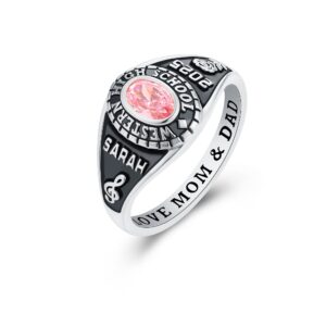 PJM Customized Sterling Silver Women Class Ring – Delicate Classic – (Sterling Silver Platinum)