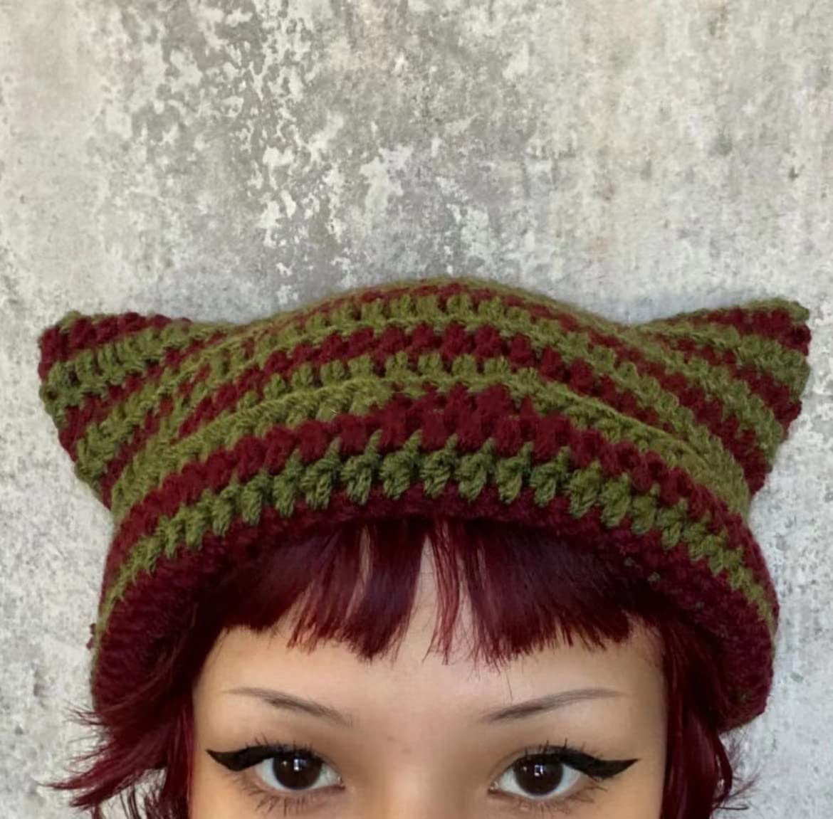 Y2K Gothic Knitted Cat Ear Little Devil Hat Women Kawaii Winter Handmade Beanie Female Caps (Brown,One Size)