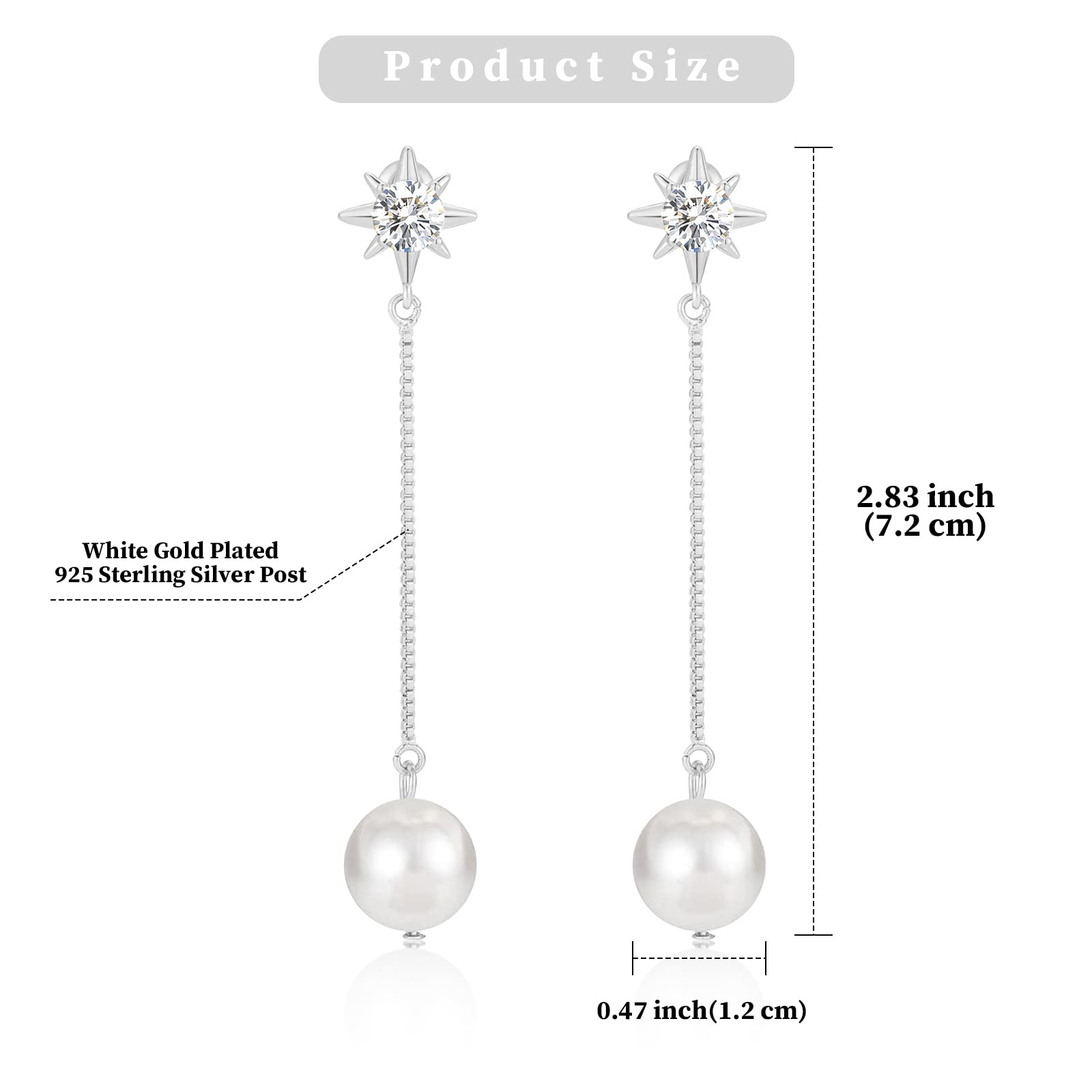 ACECHA Long Pearl Drop Dangle Earrings for Women White Gold Plated Chain Earrings Jewelry for Wedding