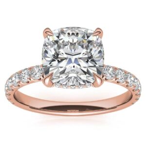 10K Solid Rose Gold Handmade Engagement Ring, 3 CT Cushion Cut Moissanite Diamond Solitaire Bridal/Wedding Rings for Women/Her, Minimalist Ring Anniversary Ring For Gifts (8.5)