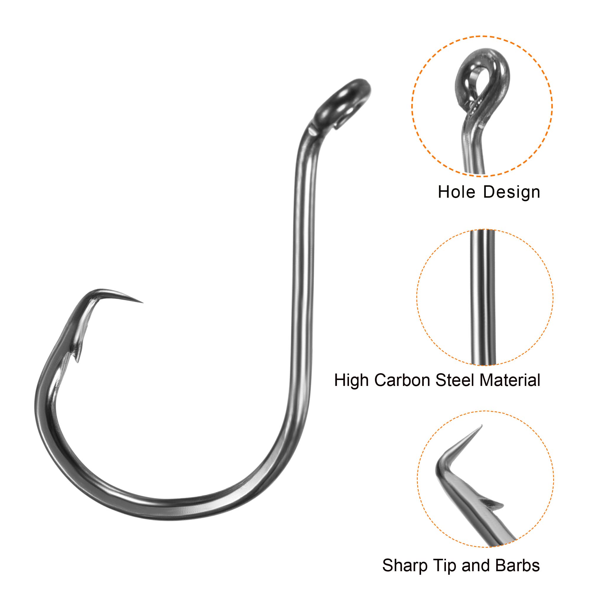 PATIKIL 1#, 1/0#, 2/0#, 3/0#, 4/0# Fishing Circle Hooks Kit, 1 Set Carbon Steel Offset Hook with Barbs for Freshwater Saltwater, Black