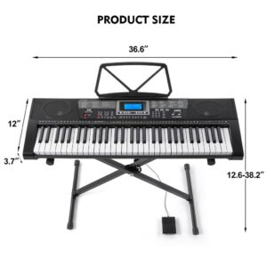 MUSTAR Piano Keyboard, 61 Key Keyboard Piano with Light Up Keys, Electric Piano Portable Piano Keyboard for Beginners with Stand, Sustain Pedal, Headphones, Microphone