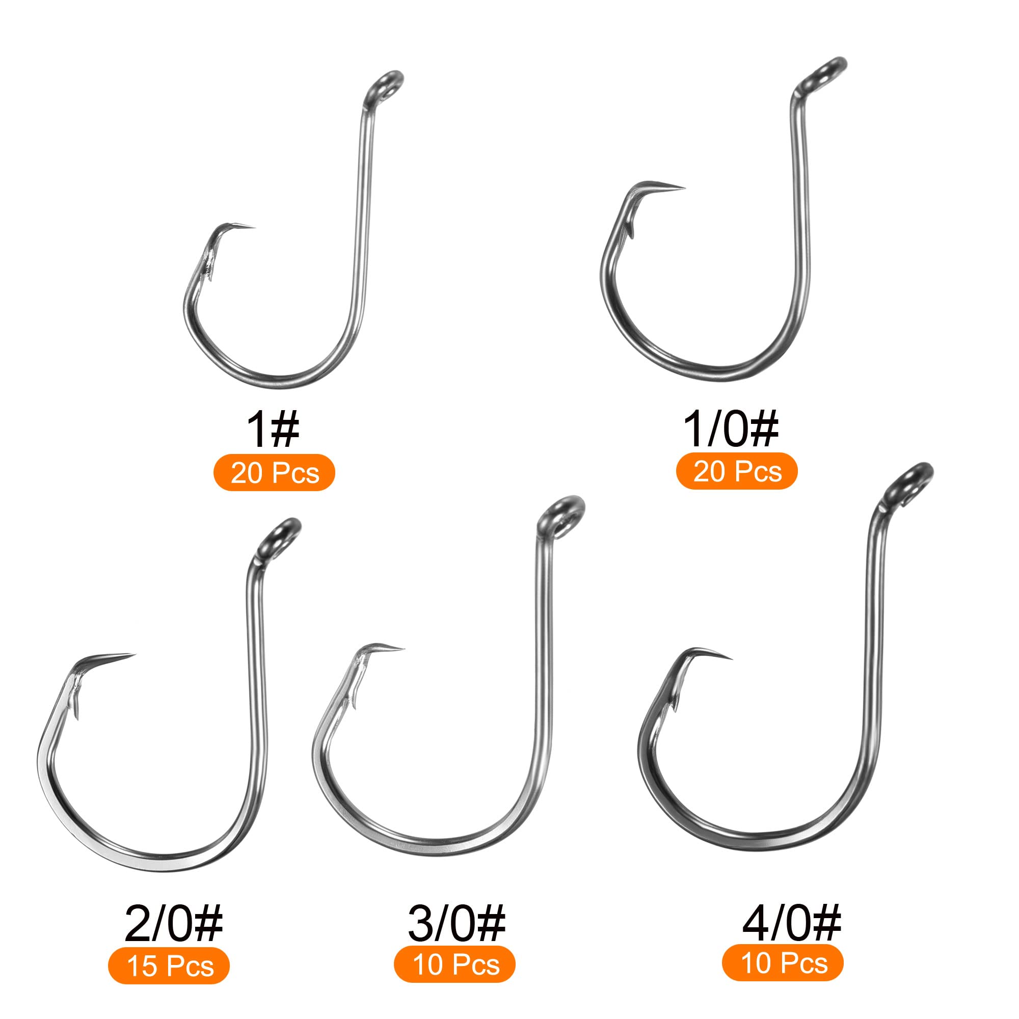 PATIKIL 1#, 1/0#, 2/0#, 3/0#, 4/0# Fishing Circle Hooks Kit, 1 Set Carbon Steel Offset Hook with Barbs for Freshwater Saltwater, Black