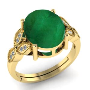 LMDPRAJAPATIS 9.25 Ratti Certified Emerald Panna Stone Gold Plated Adjustable Fine Jewelry Ring For Women's