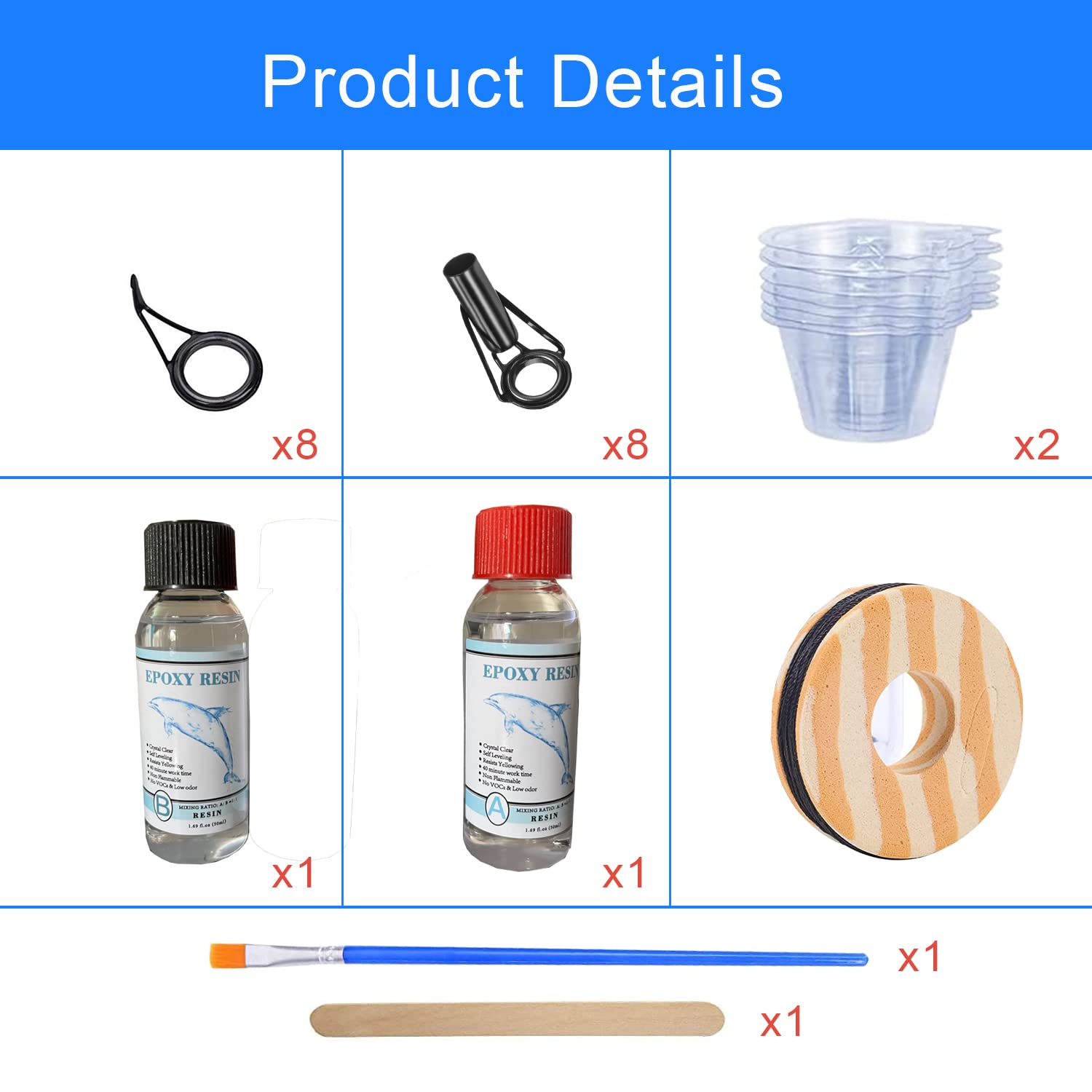 Fishing Rod Repair Kit with Glue,Fishing Rod Tips Guides Replacement Kit Rod Eyelet Stainless Steel Ceramic Ring Repair Kit