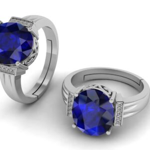 LMDPRAJAPATIS 8.25 Carat Natural Blue Sapphire Silver Plated Wedding Fashion Ring For Men And Women