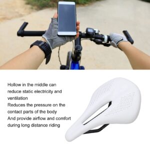 BuyWeek Bike Seat, Carbon Fiber Leather Bicycle Saddle Hollow Bicycle Seat Cushion 155mm Widen for Mountain Road Bike(White)