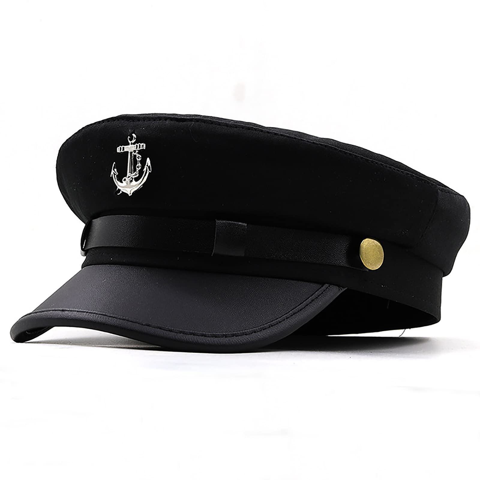 Men's Yacht Captain Skipper Anchor Hat, Newsboy Cap Chauffeur Hat Cabbie Paperboy Beret Cap (Black)