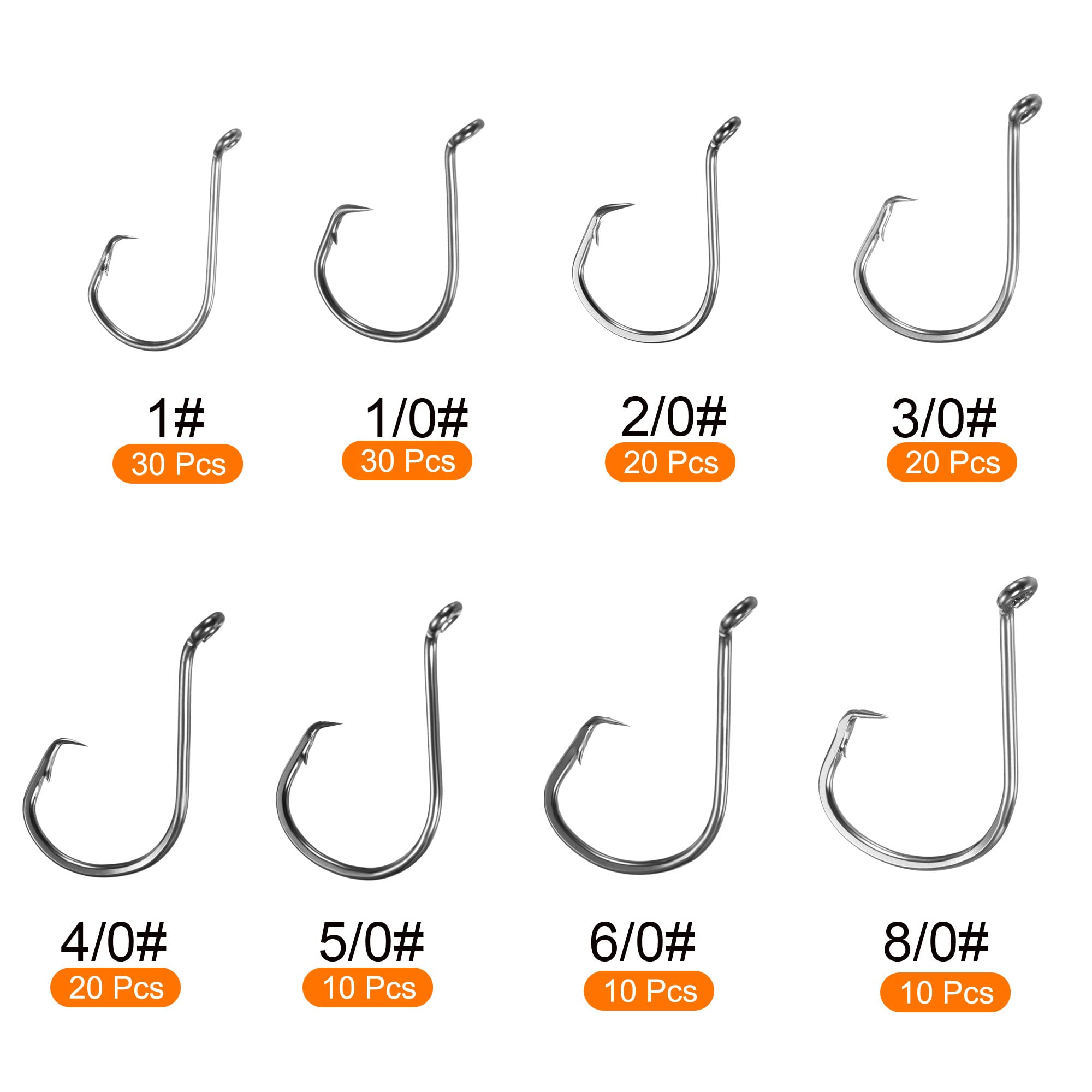 PATIKIL 1# - 8/0# Fishing Circle Hooks Kit, 1 Set Carbon Steel Offset Hook with Barbs for Freshwater Saltwater, Black