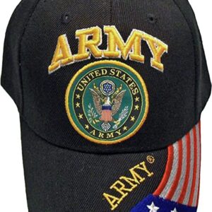 U.S. Army Baseball Caps Hats Military Apparel | Retired Veteran | 3D Embroidered | Adjustable (Black with Flag)