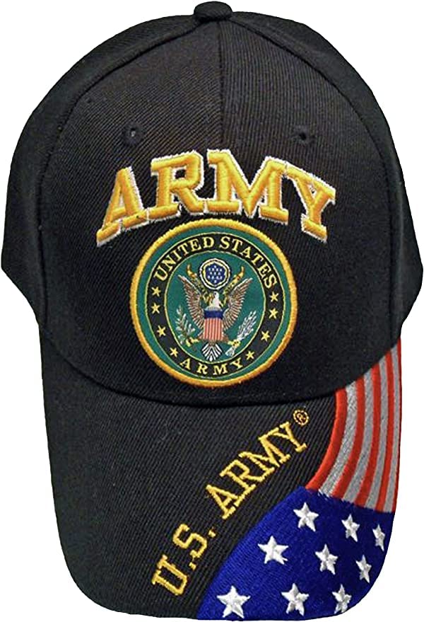 U.S. Army Baseball Caps Hats Military Apparel | Retired Veteran | 3D Embroidered | Adjustable (Black with Flag)