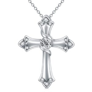 WTYIM Moissanite Diamond Cross Necklace for Women 18K White Gold Plated Silver Crucifix Infinity Cross Pendant Necklace Faith Jewelry Birthday Christmas Gift for Her, 18+2 Inch, Sterling Silver,