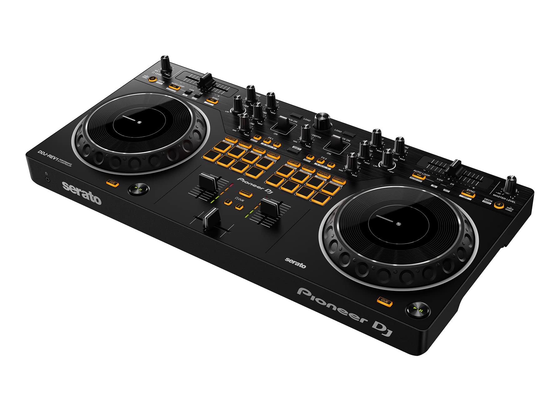 Pioneer DDJ-REV1, DJ Controller Bundle with Stand, Headphones and, Austin Bazaar Polishing Cloth