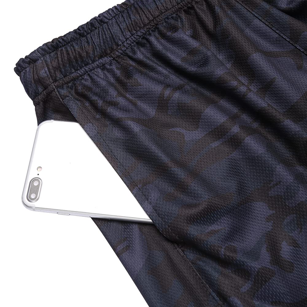 COOFANDY Men's Running Shorts 3 Pack Quick Dry Athletic Workout Gym Shorts with Pockets,Black Camo/Army Green/Navy Blue,Large